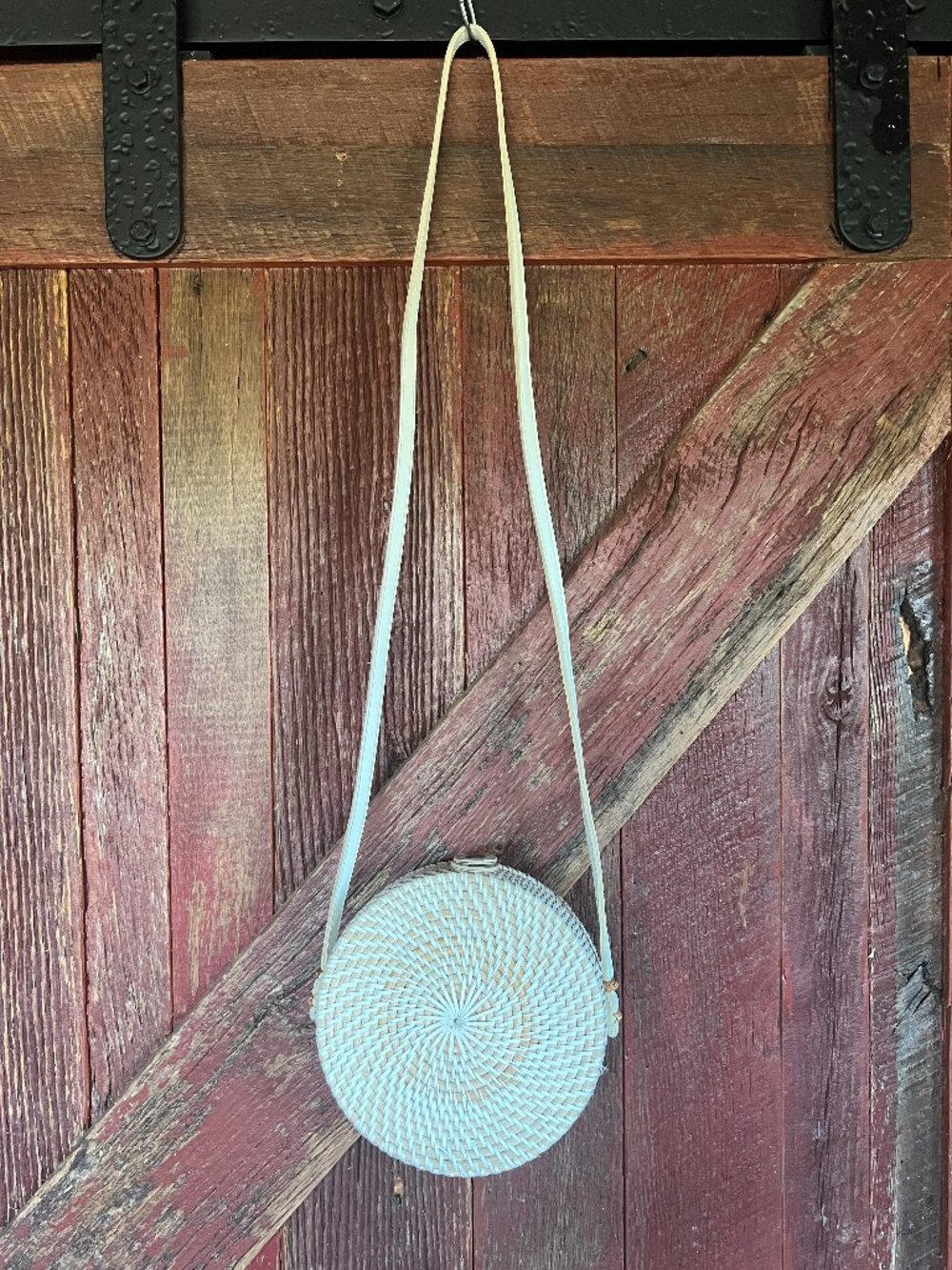 Round Bali Rattan Crossbody Bag White Woven Straw Boho Summer Purse (From Bali)